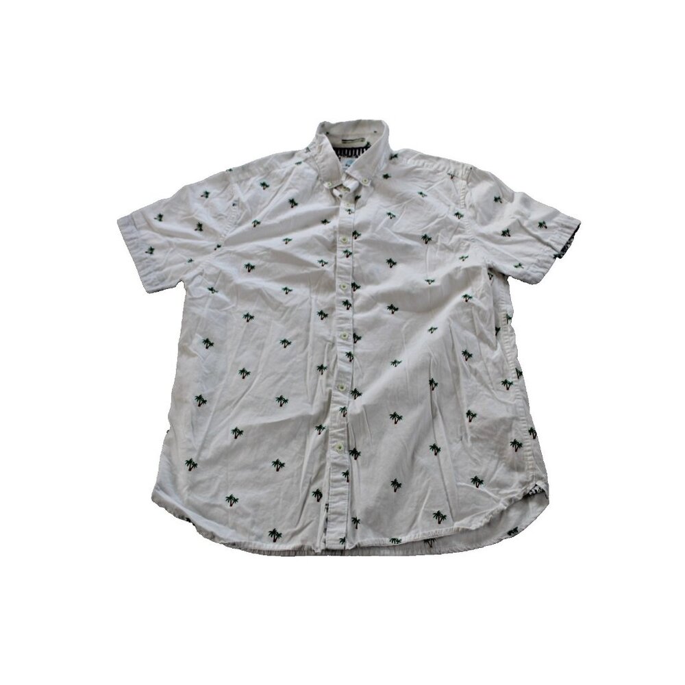 Denim & Flower Ricky Singh Shirt Mens Large White Palm Tree Print‎ Short Sleeve